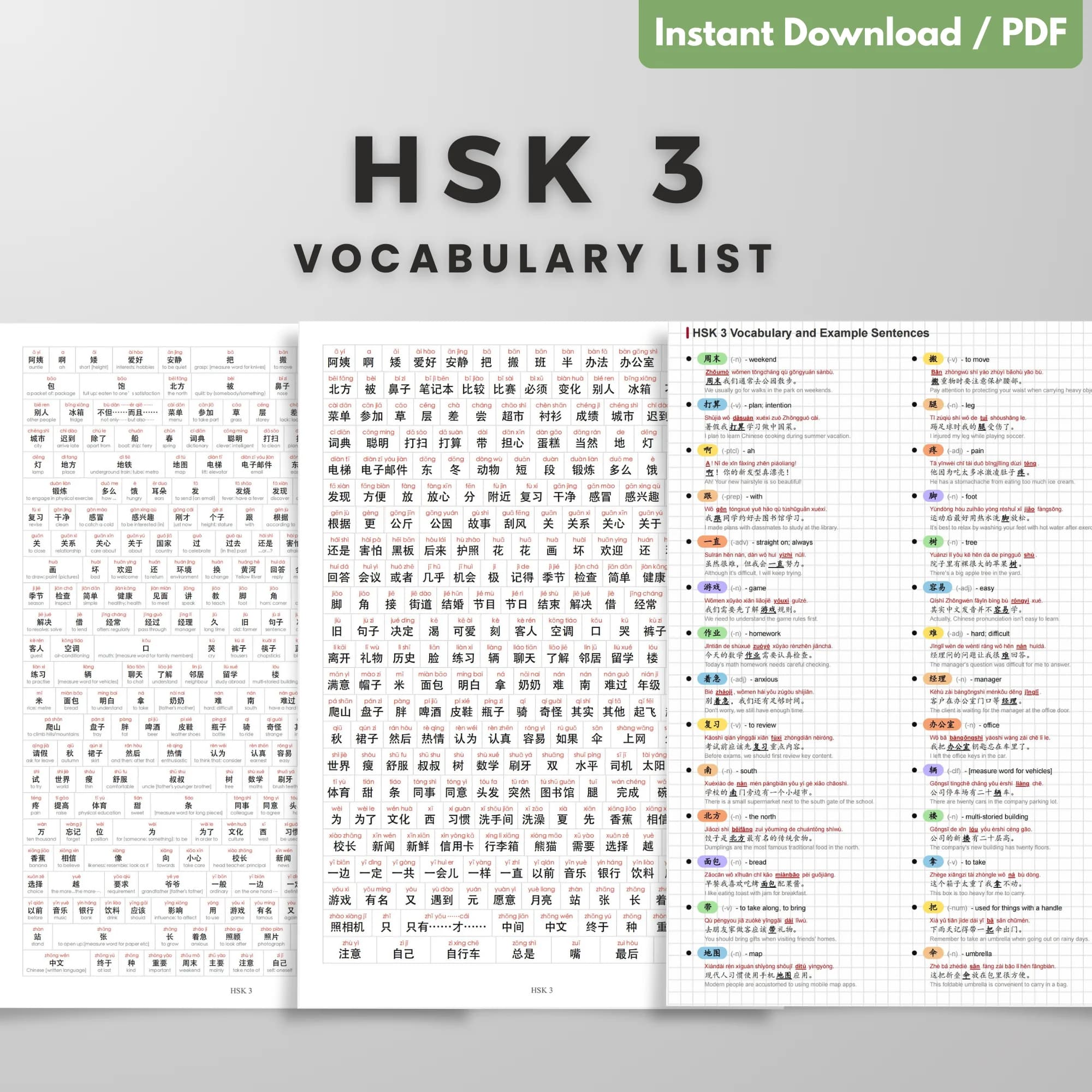 HSK 3 Vocabulary List + Quiz Set